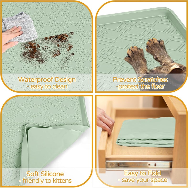 Lanstics Cat Food Mat, 42" x 29" Large Silicone Mat Cat Feeding Mat with Raised Edge Non-Slip Pet Feeding Mat for Food and Water Bowl, Easy to Clean, Floor Protection (Light Green) - Image 3